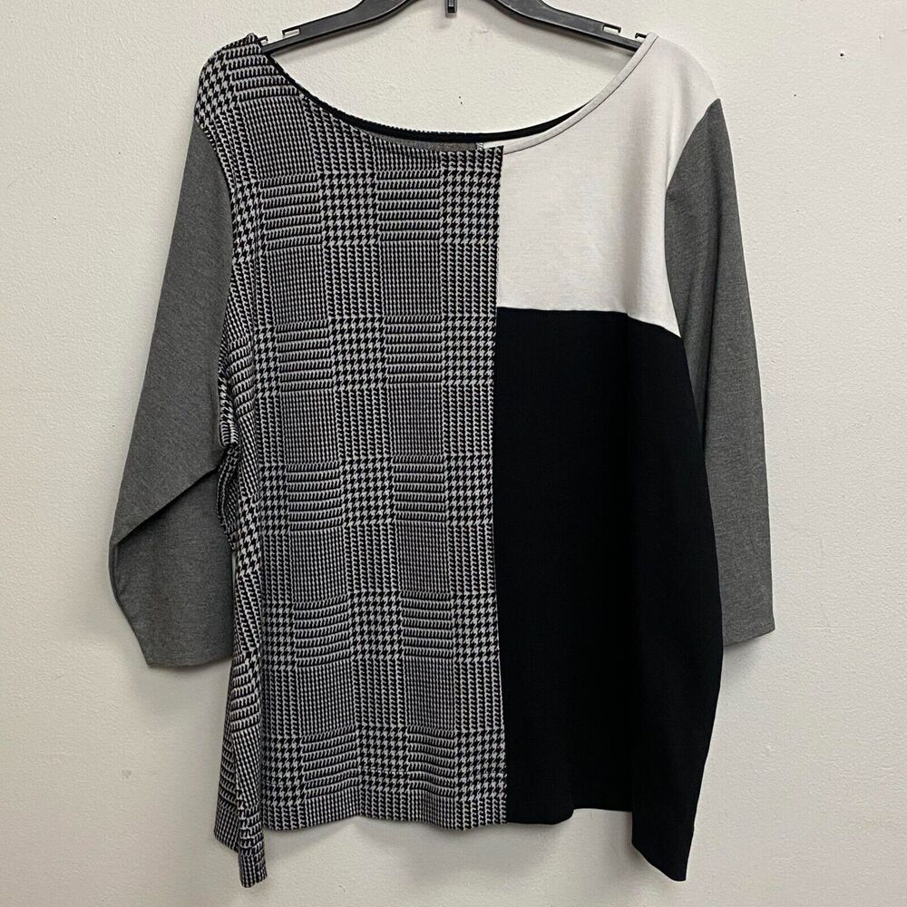 Lane Bryant Women's Black White Color Block Houndstoooth Knit Ponte Blouse 22/24